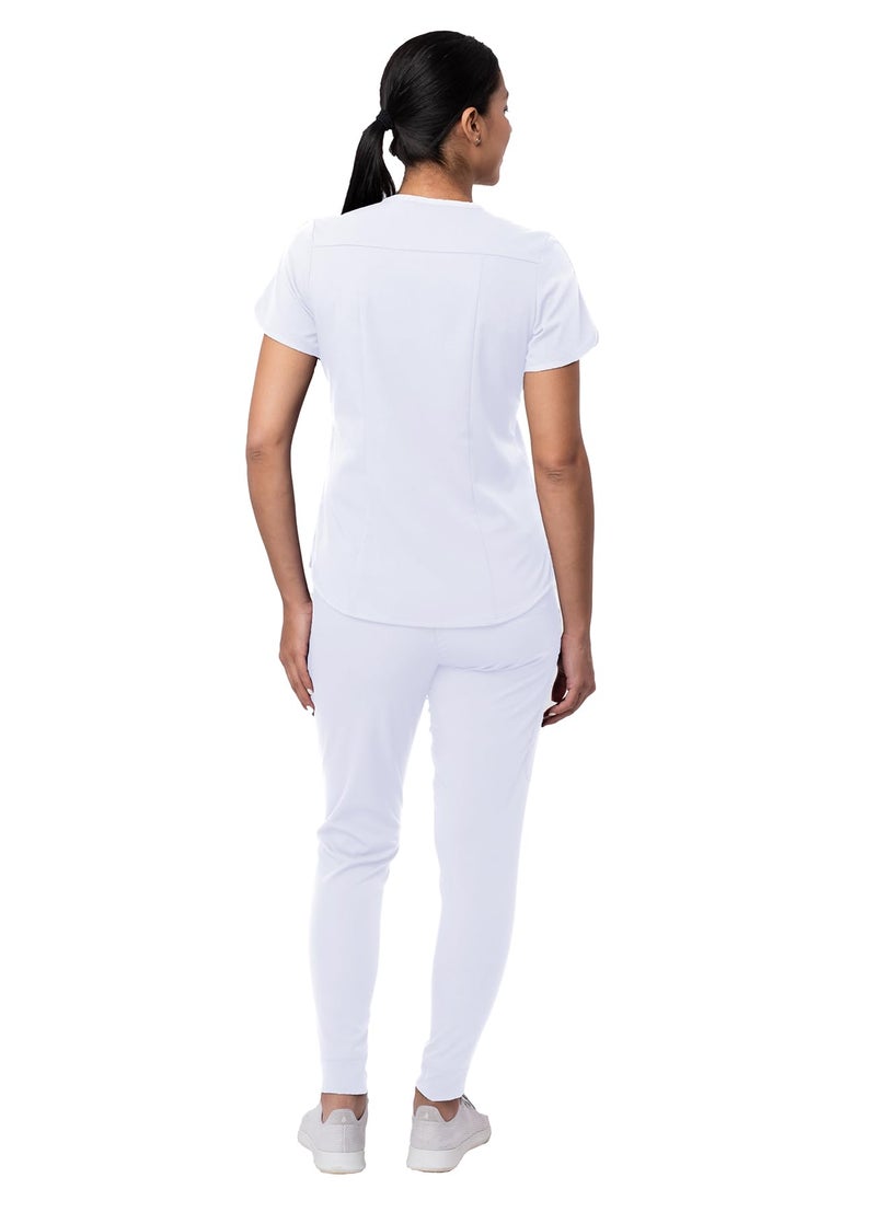 Adar Uniforms Adar Pro Athletic Scrubs Set For Women - Stretch V-Neck Scrub Top & Yoga Jogger Cargo Scrub Pants, 10 Pockets - P9500 - White - M - Image 2